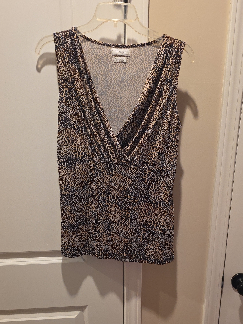 Van Heusen Sleeveless Cowl-Neck Animal Print Top - Black & Tan